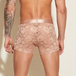 Cosabella Mens Never Say Never Lace Boxer Briefs Tan Floral Metallic Waistband